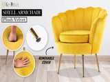 Armchair Padded Lounge Chair Accent Velvet Shell Scallop YELLOW V274-FT-VAC-1596-YE