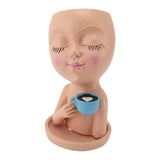 Resin Face Plant Pot Creative Cute Small Drinking Coffee Succulent Planters with Drainage Hole for V1294-YM0901-3115240016712