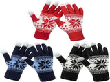 3 Pairs Touch Screen Gloves with Snow Flower Pattern, Warm Knit Winter Gloves Christmas Gifts V1189-LWWAL-20260325-00028