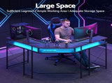 Artiss L-Shape Gaming Desk Computer Desks RGB LED Power Outlet 130cm Black FURNI-U-DESK-L-BK