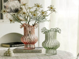 Pink Elegant Glow-in-the-Dark Glass Vase - Vintage-Style Ruffled & Ribbed Centrepiece V888-ELOSUNG32843