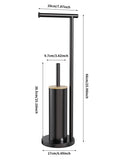 2-in-1 Iron Floor Standing Roll Paper Holder and Bamboo Lid Toilet Brush For Bathroom and V1161-860036