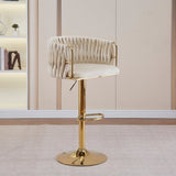 2x Height Adjustable Ivory Swivel Bar Stool Velvet Golden Round Base Barstools Chairs V255-GP1782R-WH