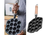 14-Hole Takoyaki Pan, Non-Stick Cast Iron Octopus Meatball Mold, Detachable Handle V1263-JX-2983