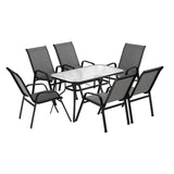 Gardeon 7PC Outdoor Dining Set Table and Chairs Patio Furniture Bistro Set Garden Grey FF-DINING-140-7PCS-GE