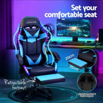 Artiss 6 Point Massage Gaming Office Chair 7 LED Footrest Cyan Blue MOC-GC-6P-LED-BK-CY