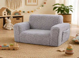 BoPeep Kids Sofa Fold Out Couch 2 In 1 Plush Toddler Lounger for Playroom Grey KD1201-GY-AU