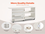 Folding Sewing Table with Lockable Wheels Storage Shelves Trays Door White V952-FRZJYXXKZDBHL2LV9V0