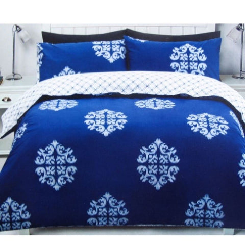 225TC Geo Damask Cotton Rich Easy Care Quilt Cover Set Queen V442-CAP-QUILTCS-GEO-BLUE-QS