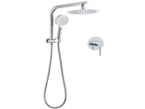 WELS Twin Shower 8" Round Chrome Head 3 Mode Handheld Rose Gooseneck Arm Mixer Set V1233-A703ROHR002M4CKSR108KRD201CR