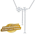925 Silver Moissanite Flower Tassel Necklace Sparkling Four-Petal Pendant with Dual Drop Chains, V1341-ZY-U4D9KVGT-MOISSANITE-PREMIUMS925