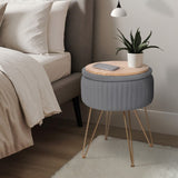 Side Table Storage Ottoman - Velvet Padded Stool Vanity Footstool REMY GREY V274-FT-BL-250106-DGY