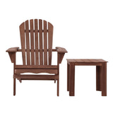 Gardeon 3PC Adirondack Outdoor Table and Chairs Wooden Foldable Beach Chair Brown FF-BEACH-SET-3PC-NTLBR