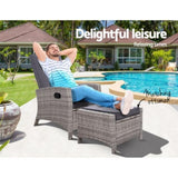 Gardeon Recliner Chair Sun lounge Wicker Lounger Outdoor Patio Furniture Adjustable Grey ODF-RECLINER-CHOTM-GE