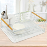 Metal Dish Drying Rack Drainboard Holder Tray Kitchen Plates Cutlery Wood Handle V63-835451