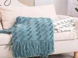 130*230CM Blue Modern Knitted Throw Blanket with Tassels - Soft & Lightweight for Sofa, Bed, and V888-ELOSUNG21131
