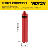 VEVOR Dry Diamond Core Drill 3"/76mm Dia. Hole Cutter for Concrete Masonry Brick V952-JGSKZYC314INVH9N9V0