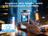 Handheld Pocket Camera 2.5K UHD, 180&deg Rotating Lens, Fill Light, 2000mAh Battery, No App Needed, V1107-CS-BXSSXJB