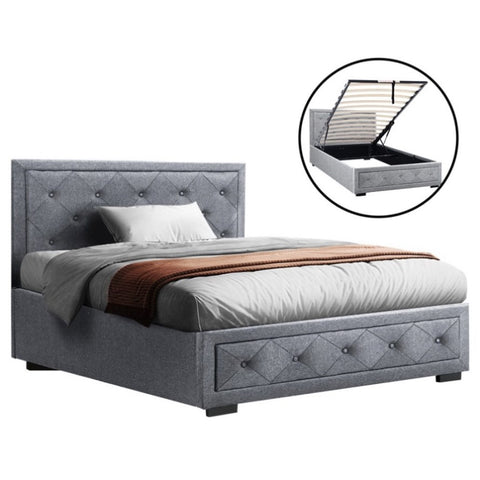 Artiss Bed Frame King Single Size Gas Lift Storage Mattress Base Wooden Grey BFRAME-G-GAS-TIYO-KS-GY-ABC