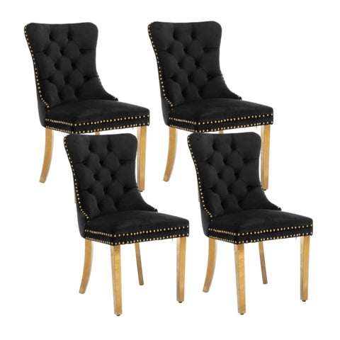 4x Velvet Dining Chairs with Golden Metal Legs-Black V226-SW1501BK-2