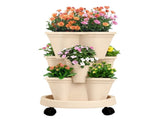 Beige 3-Tier Stackable Strawberry & Vegetable Planter with Mobile Wheel Tray - Space-Saving Vertical V888-ELOSUNG42024