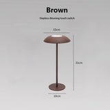Brown Minimalist Rechargeable LED Touch Table Lamp - 3-Color Stepless Dimming Metal Desk Light V888-ELOSUNG27037