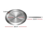 5-Star Chef 30cm Stainless Steel Frying Pan Uncoated Frypan with Tri-Ply Body Silver FP-SI-28CM