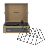 Crosley Voyager Bluetooth Portable Turntable Gadhouse Vinyl Rack Bundle - Tan V398-CR8017BVR-TA4