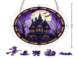 Spooky Halloween Castle Acrylic Puzzle Suncatcher, Hanging Ornament Decoration, Unique Puzzle Pieces V1369-AZ3-W-15358