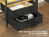 Black and Brown Nightstand with LED Light, Charging Station, and Storage - 60x40cm LSB-59300