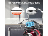 Drain Cleaner Machine 30m x 13mm, Auto Feed Sewer Snake Auger on Wheels - with 8 Cutters & V952-ZDJJKLSGDSTJVBQBO002V3
