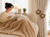 Light camel Luxury Bubble Fleece Throw Blanket 180x200cm Sofa Couch Bed Blanket with FREE Pair of V888-ELOSUNG54153