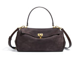 Coffee Women's Vintage Suede Satchel Bag - Elegant Top Handle Purse with Gold Lock V888-ELOSUNG33778
