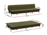 Artiss Sofa Bed, 1.9m 3-Seater Soft Innerspring Adjustable Couch Futon Chair for Apartment Dorm SBED-SPR-VEL8193-GN
