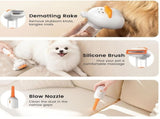 pet dematting comb, cat and dog grooming brush, pet hair remover, dog shedding tool, cat fur V1102-135-24908-WHT-SET