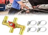 Solid Brass 5/8" 4-Way Heater Control Valve with Switch, 16mm Hose Barb Automotive Bypass V1258-DP02-C-2178