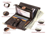 Men's Genuine Leather Wallet RFID Blocking Retro Bifold Zipper Card Holder with Key Chain V462-FB-100-01