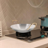Nonstick Stainless Steel Double Handle Wok Pan Plated Silver for Household Cooking V1192-AZ-W-22635