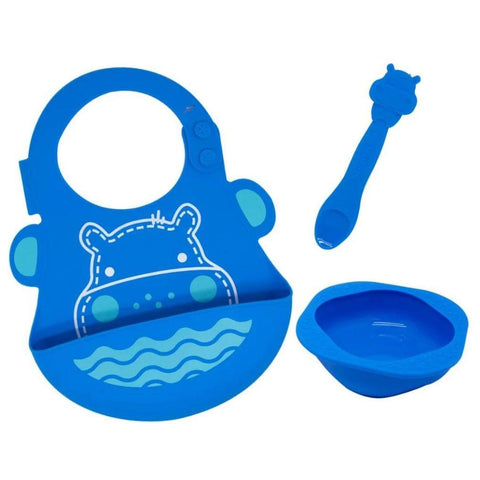 Marcus & Marcus-Baby Silicone Feeding Gift Set Lucas the Hippo- Blue DTK11079