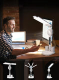 4-Arm Foldable LED Desk Lamp with Built-in Fan, Digital Clock, Temp Display & Dual Pen Holders V1107-CS-CTXXZDD