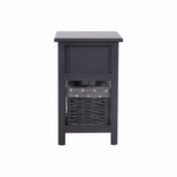 Grey Bedside Table with Wicker Basket V264-TAB-713C-LGR-1PC-1