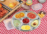Divided Serving Tray with Lid - Reusable Veggie Tray with Lid and Dip Snack Platter 6 Compartments V1370-AZ4-10431