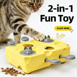Interactive Cheese Whack-a-Mole Puzzle Toy for Cats and Dogs Treat Dispensing Snack Feeder, Brain V1341-ZY-84ZWU46H-YELLOW
