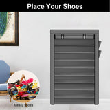 9 Tier Shoe Rack Portable Storage Cabinet Organiser Portable Wardrobe W/ Cover Gray V201-QHGMMOREONE041