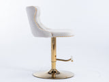 4x Height Adjustable Swivel Bar Stool Velvet Studs Barstool with Footrest and Golden Base- Beige V226-SW1912BG-2