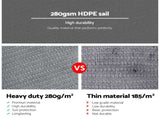 Instahut Shade Sail 6x6m Rectangle 280GSM 98% Grey Shade Cloth SAIL-H-6X6-C-GR