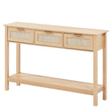 VEVOR Rattan Console Table with 3 Storage Drawers, Rattan Entryway Table with Natural Rattan Sliding V952-TBXGZ3CMSYGB1CXTKV0