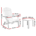 Gardeon 3PC Adirondack Outdoor Table and Chairs Wooden Foldable Beach Chair White FF-BEACH-SET-3WH