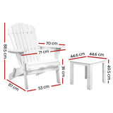 Gardeon 3PC Adirondack Outdoor Table and Chairs Wooden Foldable Beach Chair White FF-BEACH-SET-3WH