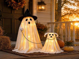 Halloweenations Outdoor, 25.6" Light Up Halloween Ghost with Dog, Cute Spooky Halloween Ghost V1369-AZ3-W-21688